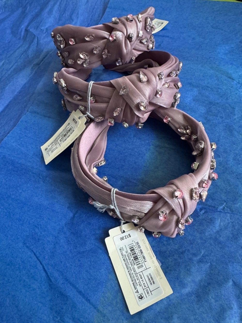 Embellished Knotted Satin Headband in Dusty Rose